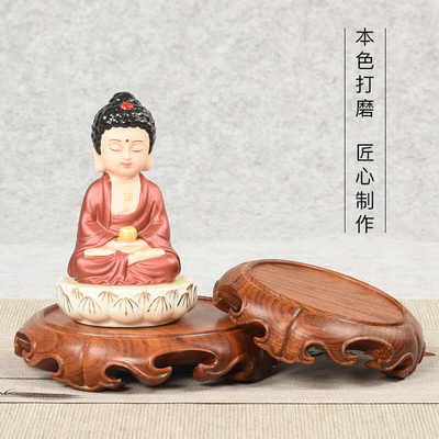 古董佛像纯底座茶具酸摆件托架枝香炉工艺品木雕实木圆形观音托盘