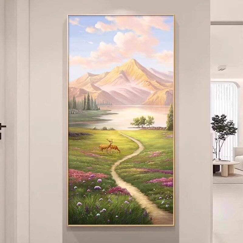 日照金山入户玄关装饰画风景山水画新中式正对门走廊过道壁画挂画