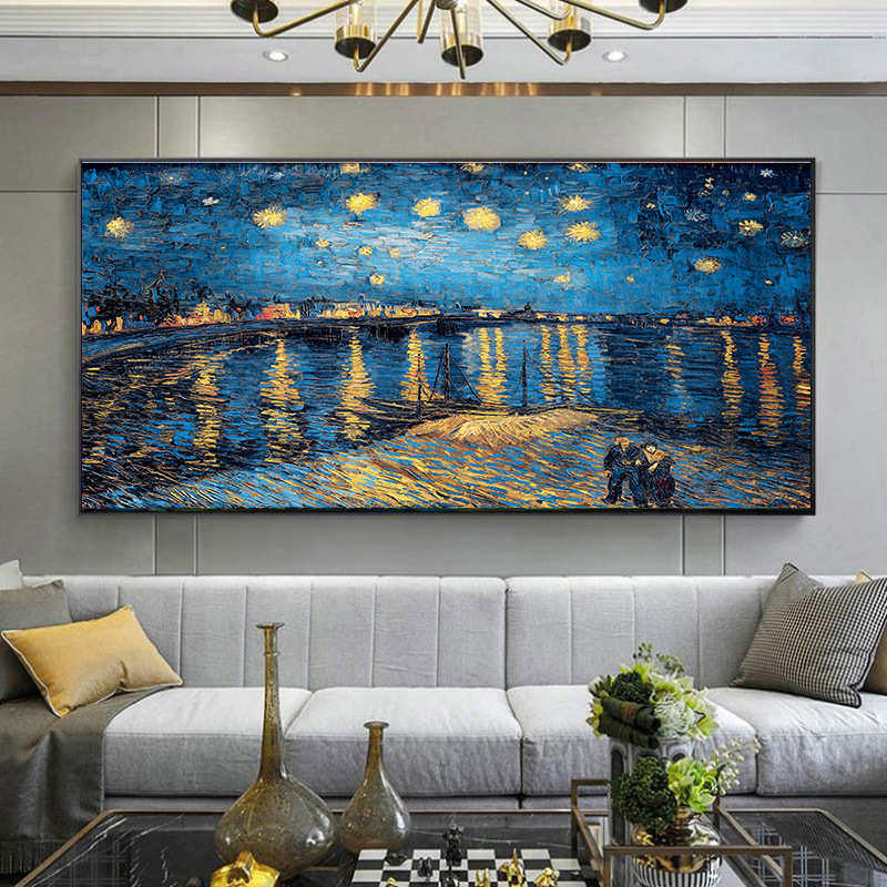 梵高客厅装饰画油画世界名画办公室墙画沙发背景卧室壁挂横画星空