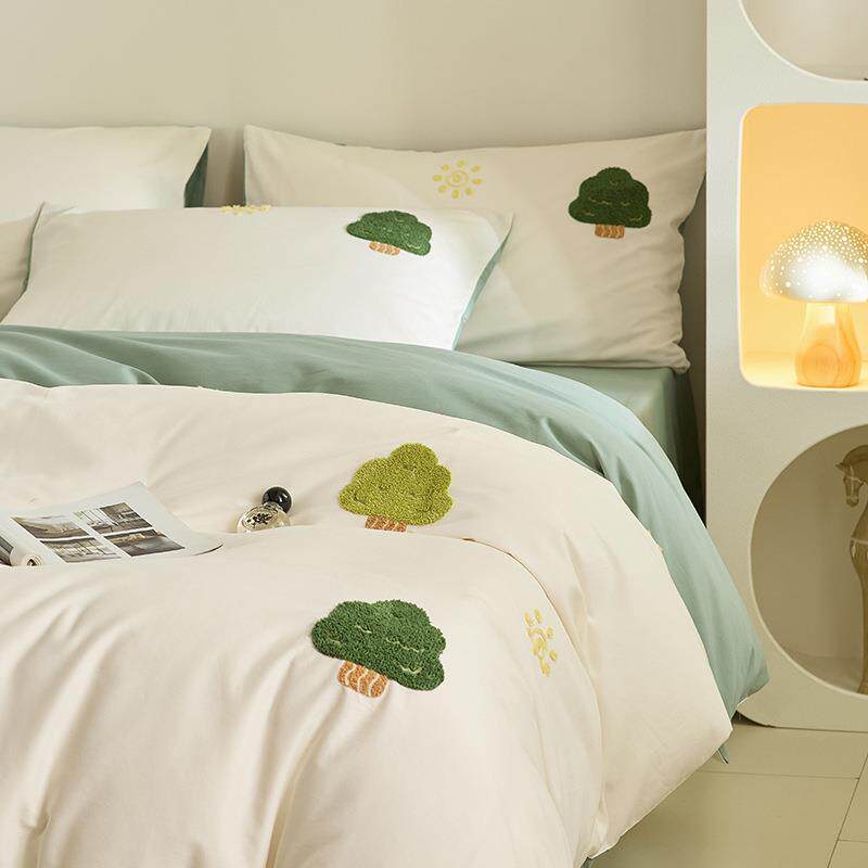 毛巾绣A类100长绒棉磨毛四件套全棉纯棉加厚床单被套床笠床上用品