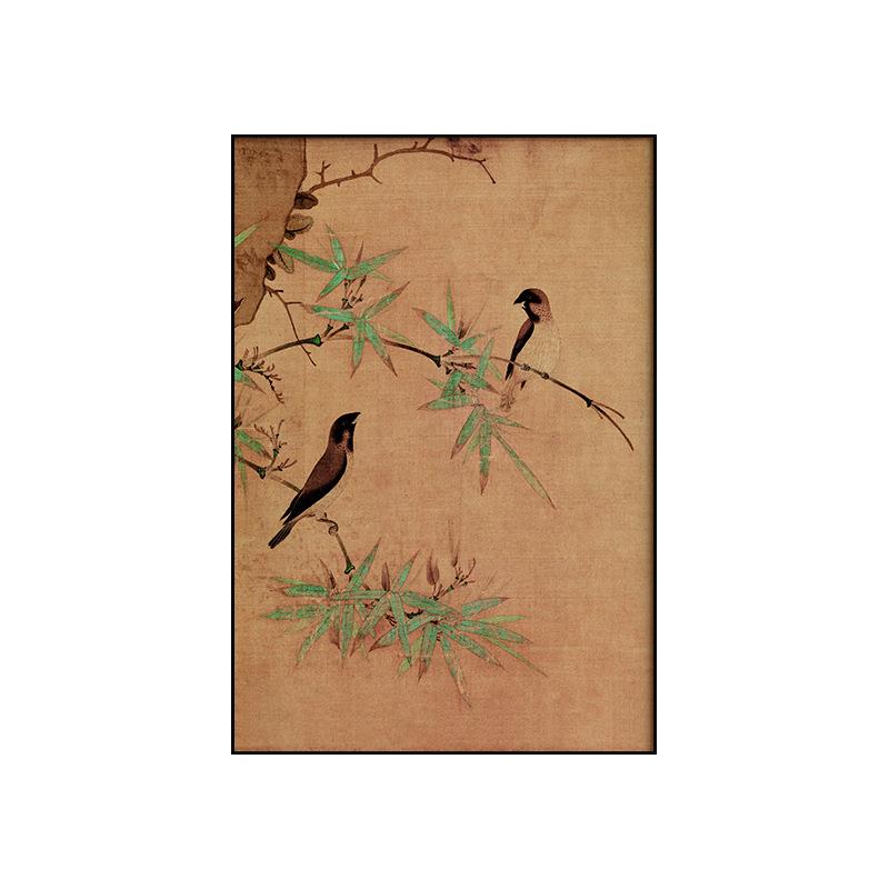 新古典中式玄关装饰画花鸟餐厅边柜墙上壁画侘寂风客厅背景墙挂画