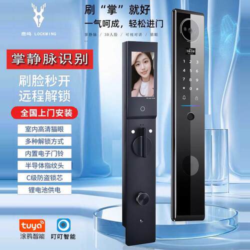 超薄智能门锁家用木门入户防盗门掌静脉人脸识别子母双层门指纹锁