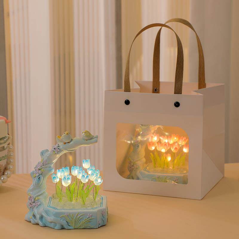 高档郁金香小夜灯摆节件手工装diy花鸟蜜卧室书房饰送七夕闺生日