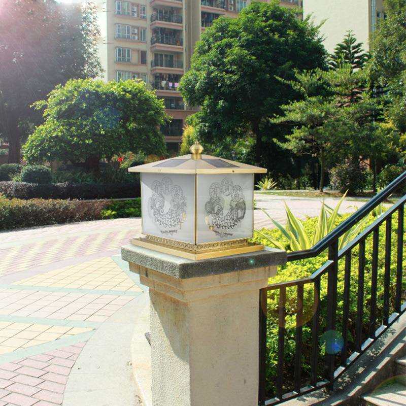 太阳能全铜柱头灯户外围墙庭院灯防水室外欧式花园别墅大门柱子灯