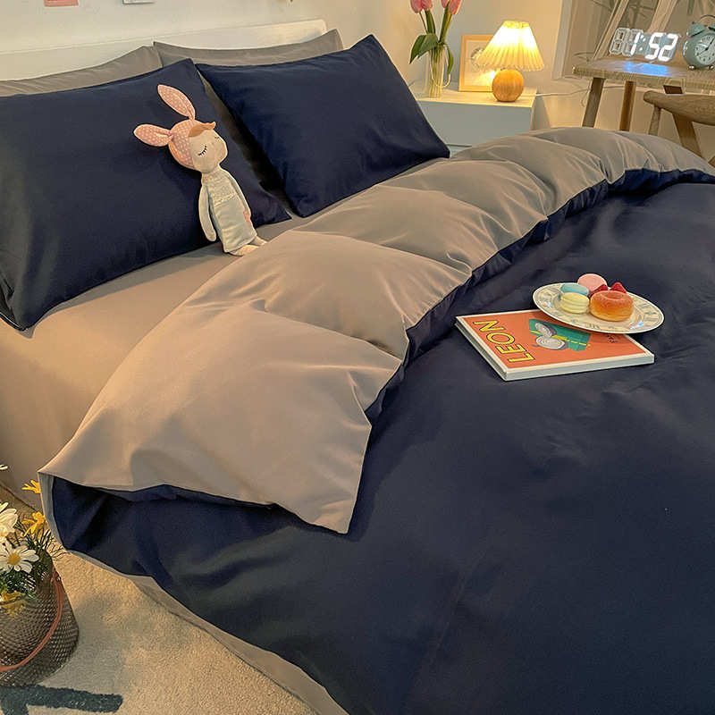 单人床被套学生宿舍四件套三件套磨毛加厚纯色床上用品水洗床单棉