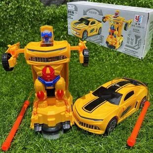 中秋节春节男孩手提电动黄蜂机器人变形车旋彩发光音乐汽车灯笼