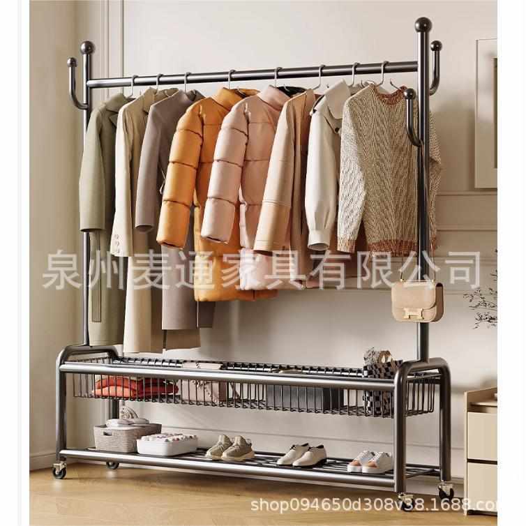 2024年新款带收纳篮北欧客厅衣帽架落地卧室移动挂衣架家用简易轻