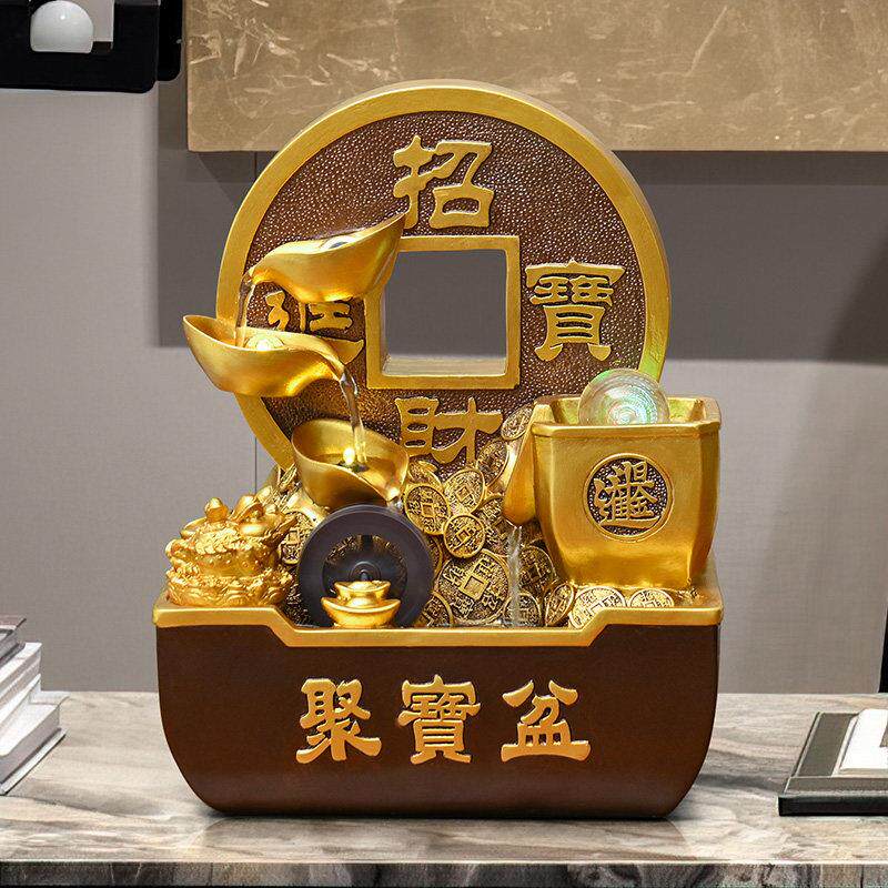 新中式招财流水摆件循环水聚宝盆客厅玄关风水轮生财开 业乔迁礼