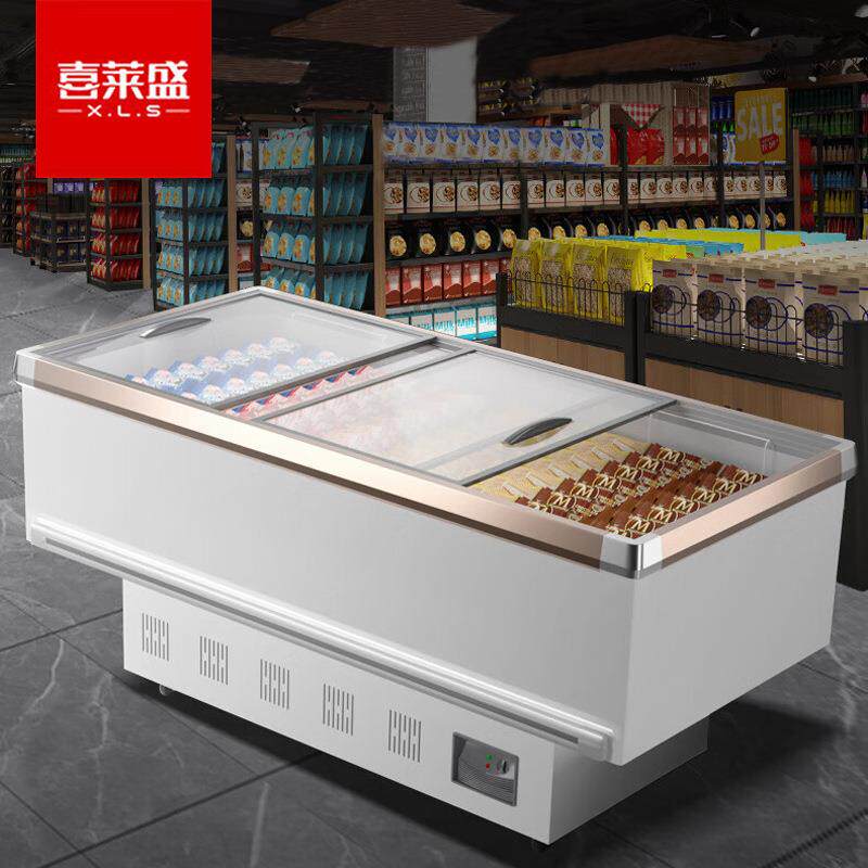 喜莱盛展示柜冷藏冷冻商用冰柜岛柜 大容量卧式冷冻展示柜透明