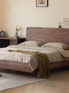 北美黑胡桃木山丘悬浮床全实木床家具原木中古主卧1米8大双人床