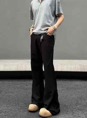 EXTM美式高街cleanfit廓形西裤男女复古直筒微喇vibe黑色休闲长裤