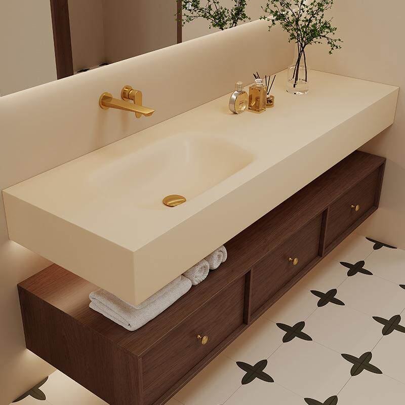 岩板热弯无缝一体盆浴室柜组合中古风卫生间洗手洗脸池洗漱台锭制