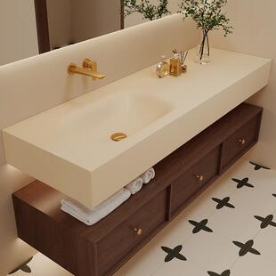 岩板热弯无缝一体盆浴室柜组合中古风卫生间洗手洗脸池洗漱台锭制