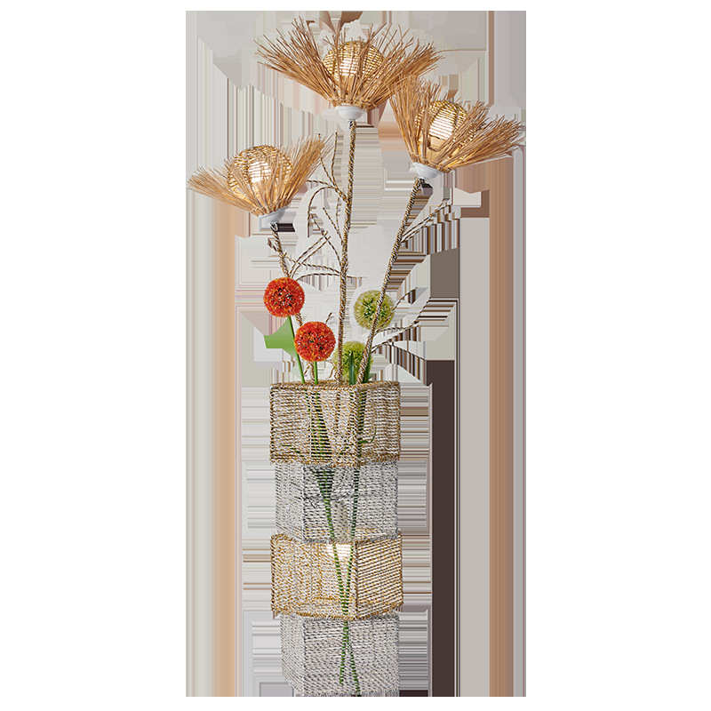 藤编落地灯创意花朵中式民宿禅意茶室客厅灯卧室床头灯藤艺氛围落