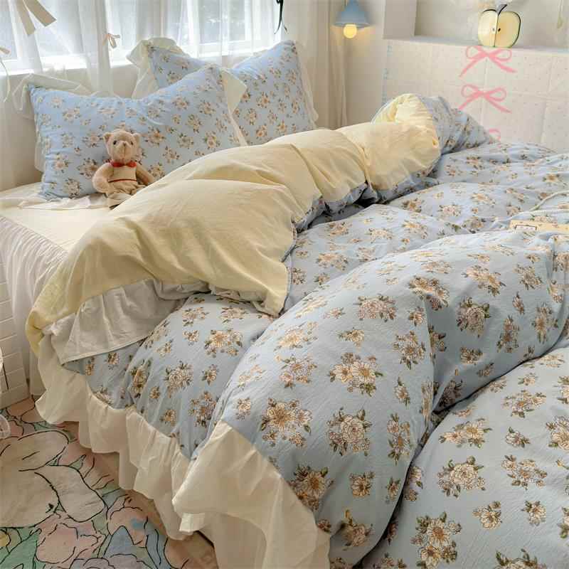 正品韩花边床上用品四件套少女心纯棉床风单被套1./1.式8m宿舍5三