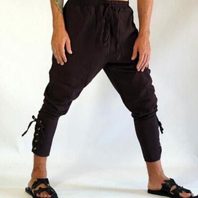 Renaissance Medieval Costume Men Loose Viking Pant Trousers