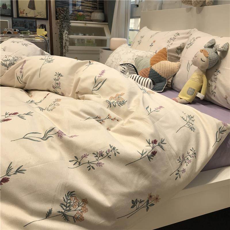 高档ins紫色美式田园风小碎花床上件四套全棉纯棉被套.5m118.米三