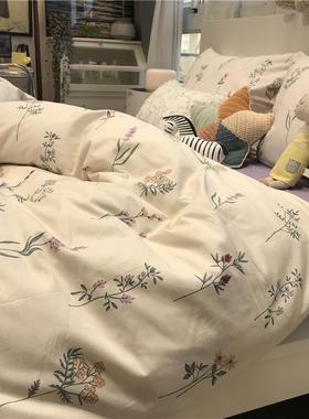 正品ins紫色美田园式风小床碎花上四件套全棉纯棉被套1.5m1.8三米
