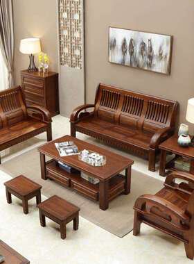 厅家具中式香樟木沙客发发老人农新村木质沙全实木沙ACS发组合