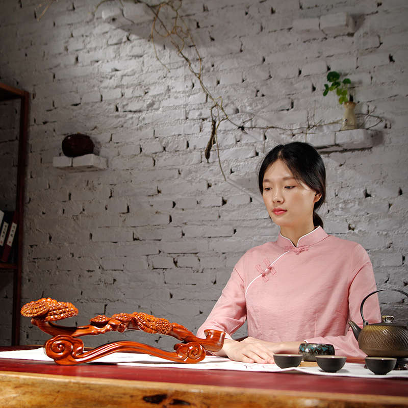 花梨木雕刻灵芝如意摆件红木工艺品家居客厅玄关装饰开业乔迁礼品