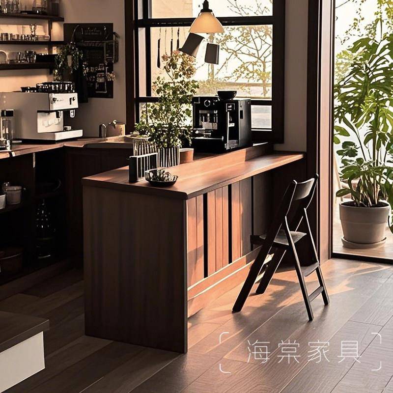 实木餐饮酒吧咖啡店吧台收银柜台复古蛋糕甜品茶楼接待前台烤漆定
