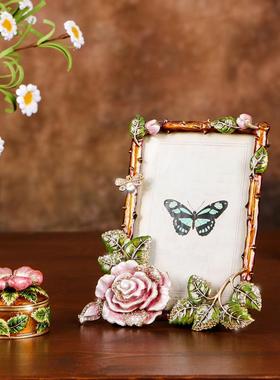 复古相框手绘花鸟相框桌面展示创意摆台金属框架家居饰品礼物