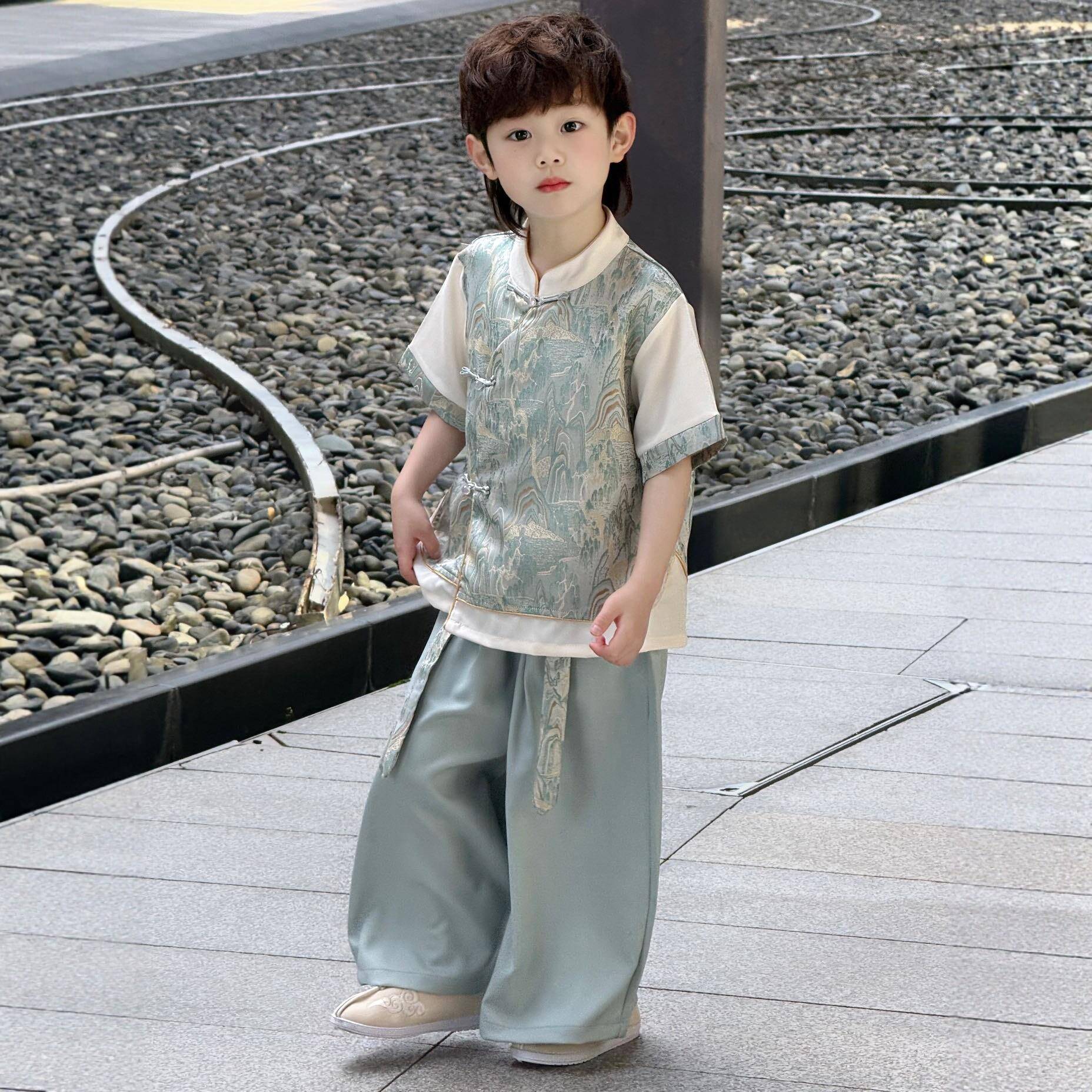 男童汉服套装夏薄款帅气小少爷儿童端午演出服国风新中式日常可穿