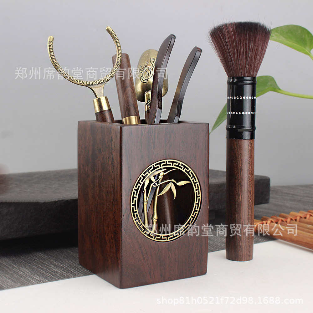 茶道六君子黑檀实木茶叶夹子功夫茶具配件大全茶刀套装养壶笔