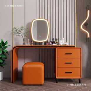 意式 轻奢妆木台LEG简约现代皮质软实体白梳色奶油风梳妆台带灯化