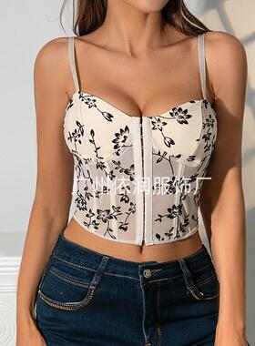 Low cut mesh velvet spliced fishbone short suspender