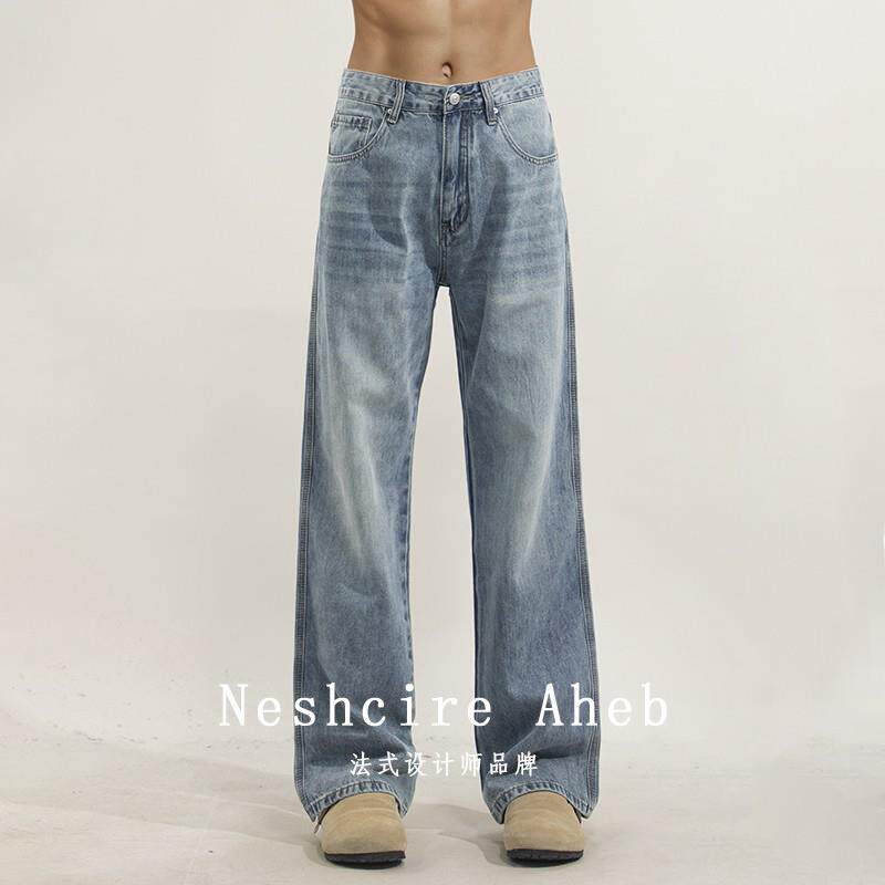 Neshcire Aheb 春季高街痞帅cleanfit休闲直筒牛仔裤男宽松潮牌裤