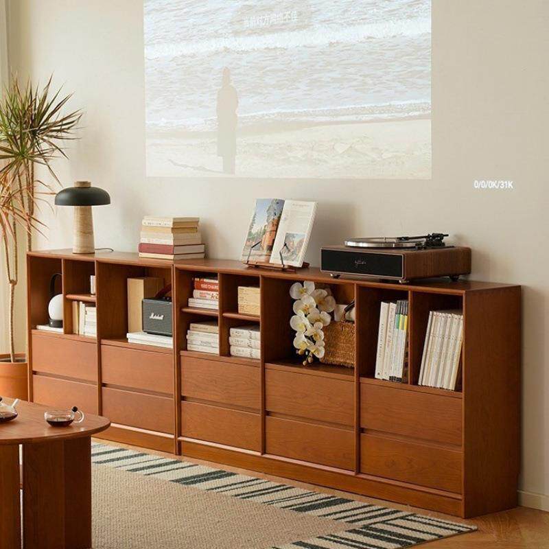 北欧实木落地中古色餐边书架客厅日式电视柜收纳储物柜组合