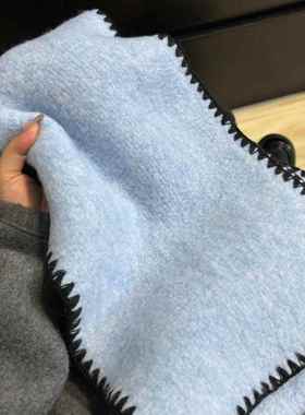 蓝色围巾秋冬季女韩系氛围感针织羊毛绒保暖护颈披肩外搭2024新款