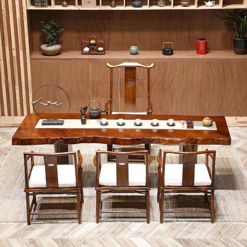 古典中式实木成套茶桌椅组合仿古不规则边大板桌会客洽谈茶泡茶桌