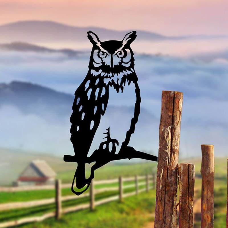 跨境新款金属镂空猫头鹰艺术插牌家庭户外花园野生动物工艺品装饰