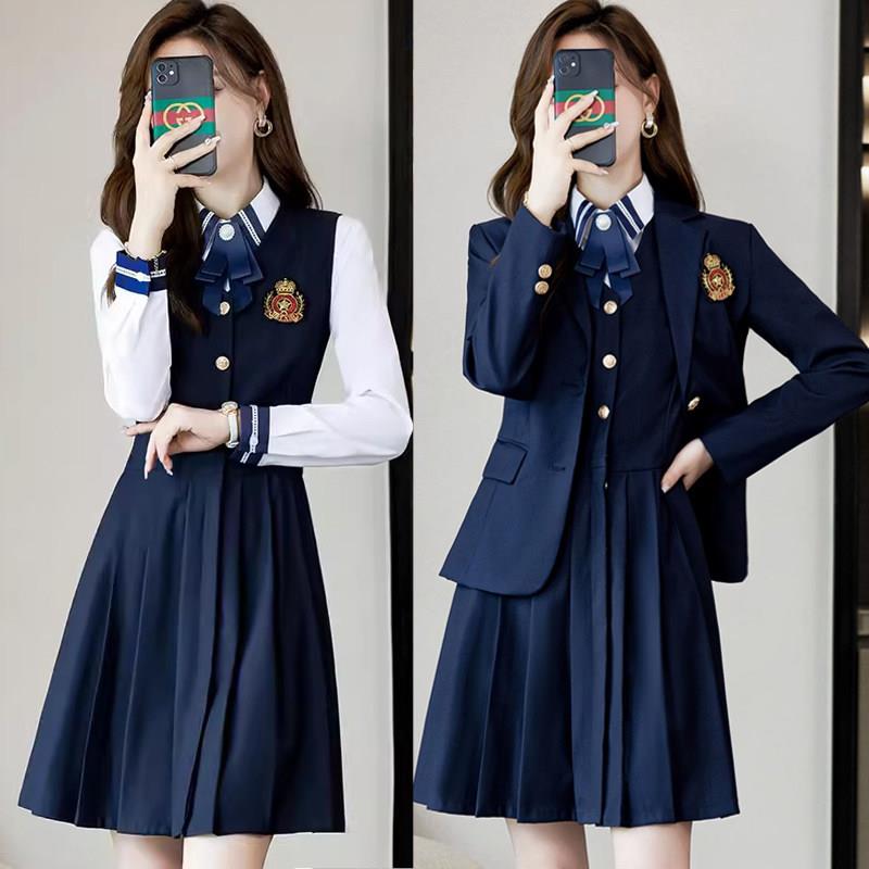 幼儿园老师园服工作服春秋职业装西装连衣裙套装早教教师幼师工装图片