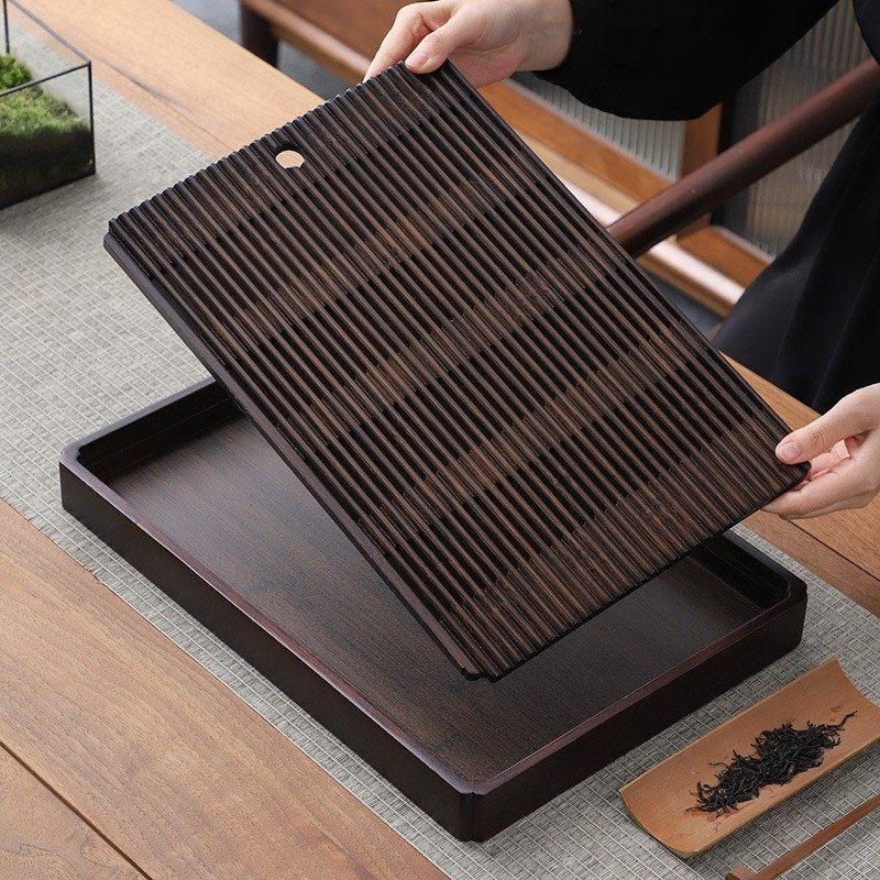 中式楠竹沥水茶盘家用可储水茶海可排水竹制茶具托盘35cm简约茶盘