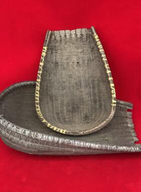 民俗老物件竹编簸箕淘米篮怀旧农村旧货簸箕老式农具收藏道具摆件