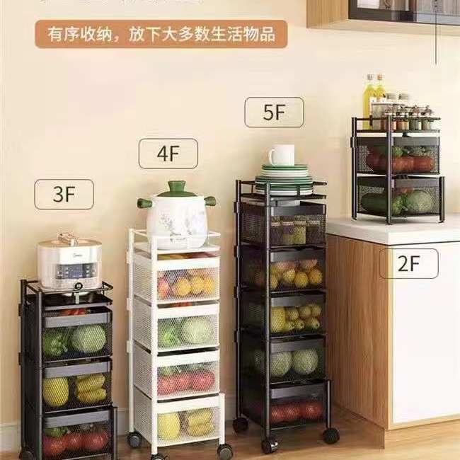 厨房旋转置物架家用客厅零食果蔬落地式多层小推车置物架批发