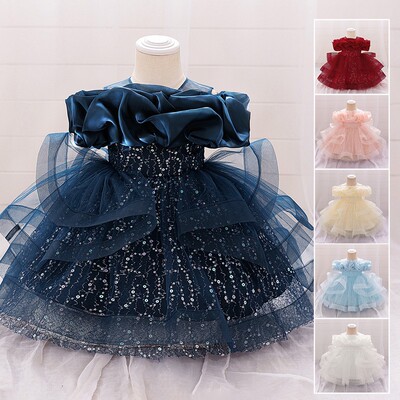 baby girls floral print mesh overlay dress puff sleeve