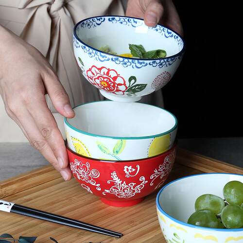 4.5寸米饭碗手绘陶瓷西式点心小碗创意家用米饭碗早餐碗面碗