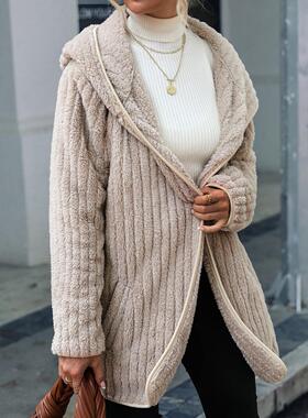 Sparkling women's hooded double-sided plush buttonless