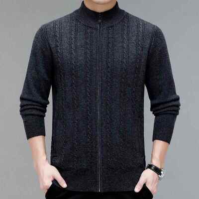 秋轻冬季款新中链青年韩API版商务奢针织羊绒衫纯色拉开衫毛衣