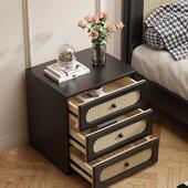 中风编床古头柜2024新款 小型藤编室家卧用实木床边柜复古黑色收藤