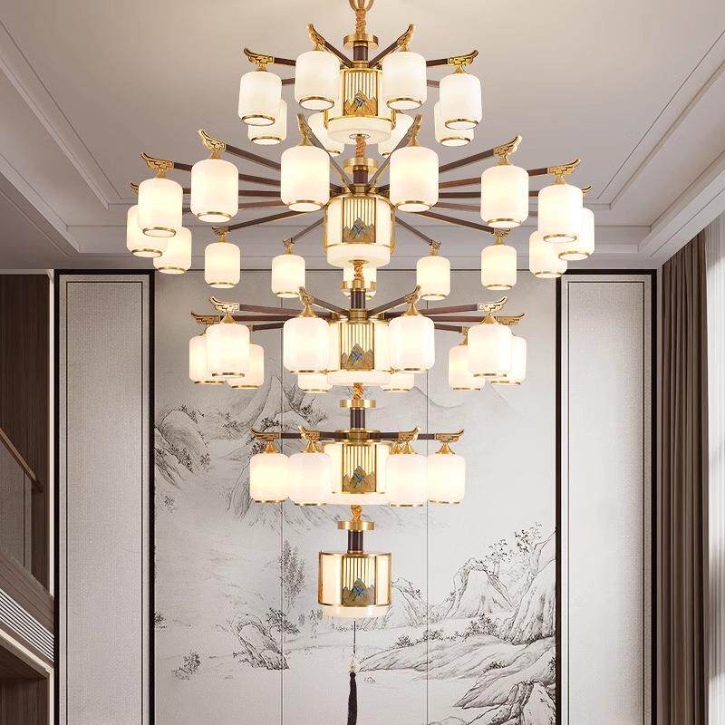 新中式客厅灯别墅复式楼大吊灯中空楼挑空跃层大厅楼梯间豪华大气