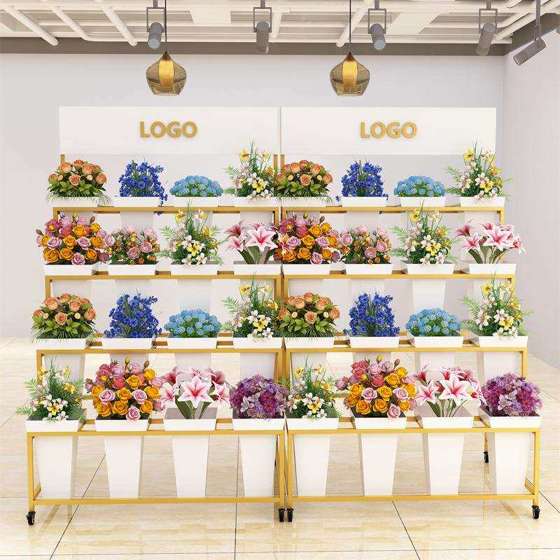 轻奢可移动铁艺花架花店阳台多层花桶架简约庭院架室内婚庆展示架