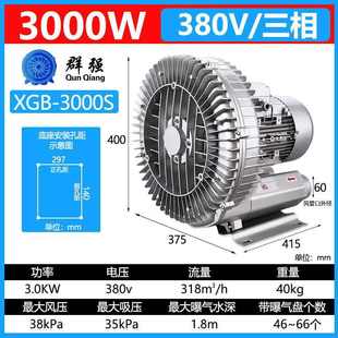 高压漩涡风机3KW380V旋涡式气泵3000W鱼塘增氧机曝气增定 制批发