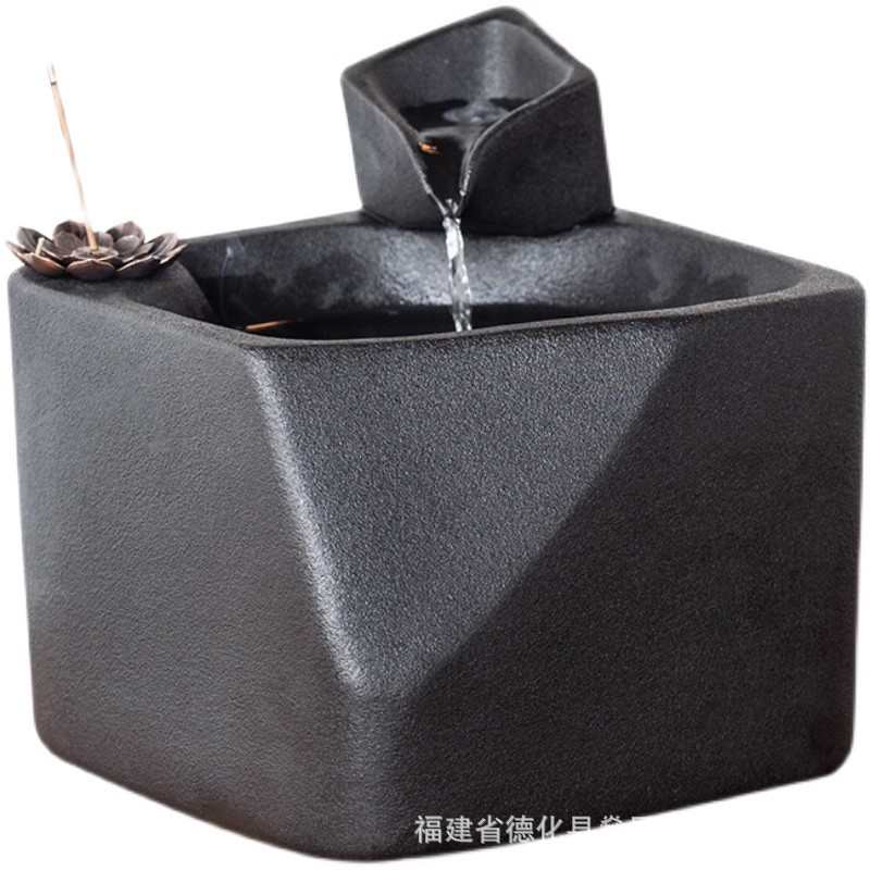 创意流水鱼缸高山流水家居加湿器桌面客厅猫咪饮水机水景鱼缸摆件