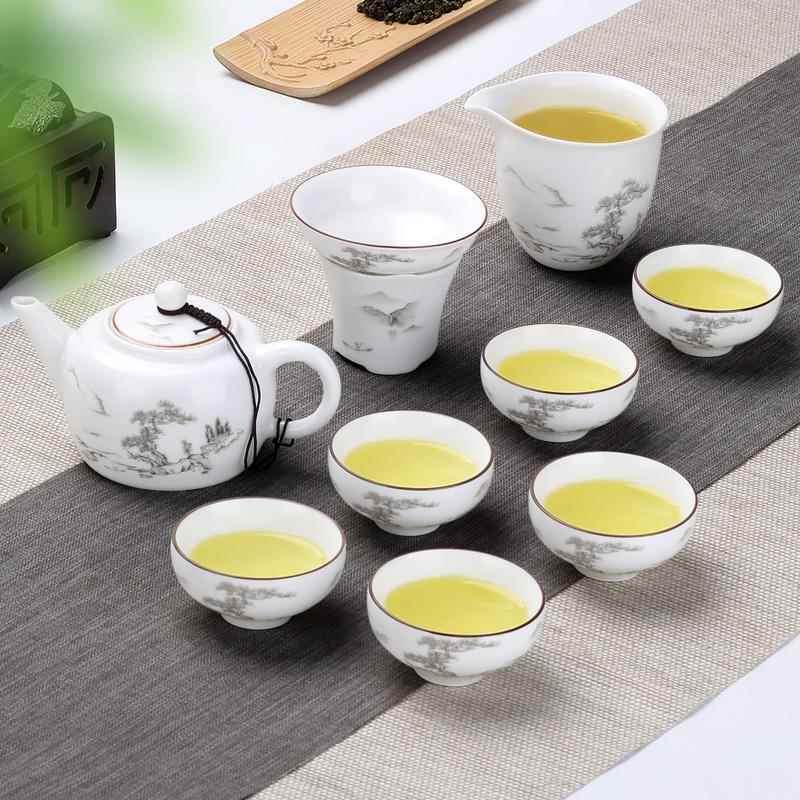 高档瓷白瓷茶具套装整套茶具复古风三才壶敬茶杯陶定茶窑水过滤公