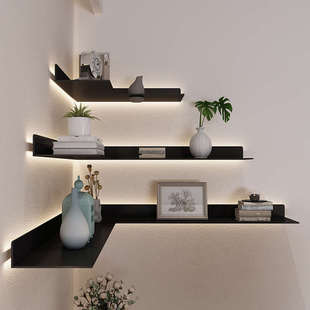 客厅发光置物架北欧简约墙角铁艺壁挂展示架装饰架书架墙上收纳架